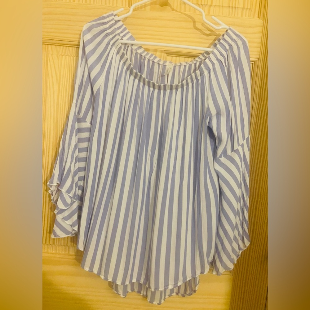 💙💙Striped Off-Shoulder Blouse - Blue and White